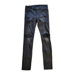 MNML | Black distressed knee with ribbed  patches skinny jeans (Size 32)